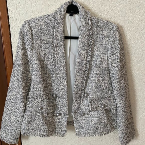 Express Metallic Gray Button Front Boucle Blazer Size S - Picture 1 of 2